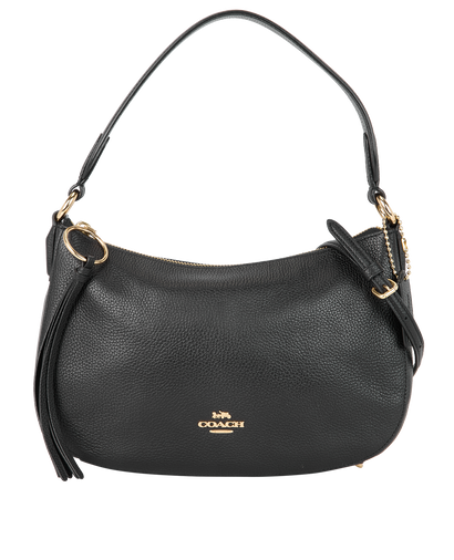 Zip Top Shoulder Bag, &pound;150, Handbags, Black, Leather, Front view